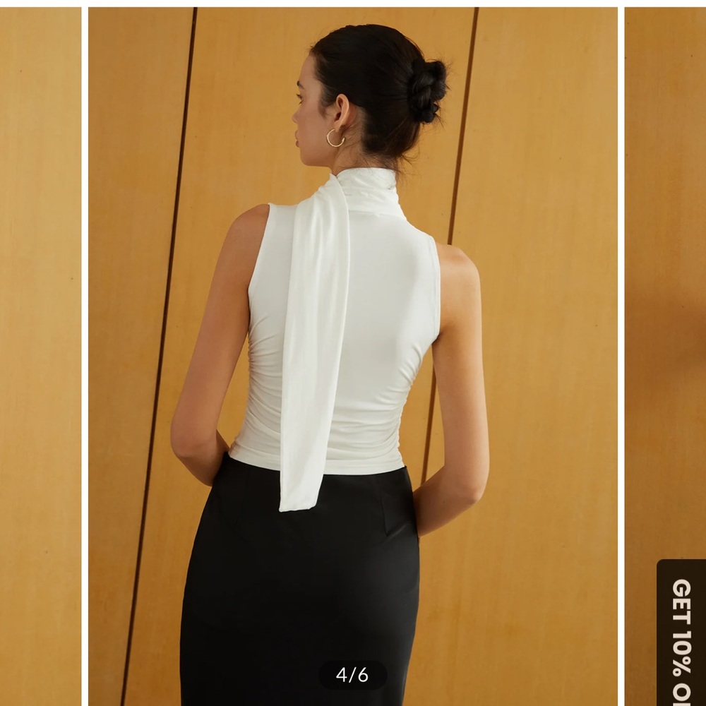 Commense White Sleeveless Top with Scarf Detail. Size XS. NET - Picture 4 of 4